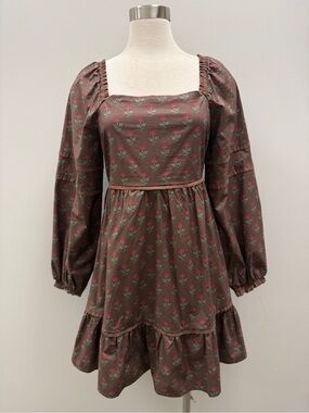 Brown A-line Long-Sleeve Mini Dress by Very J